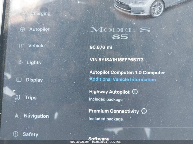 Tesla Model S P85 2014 5YJSA1H15EFP65173 Image 7