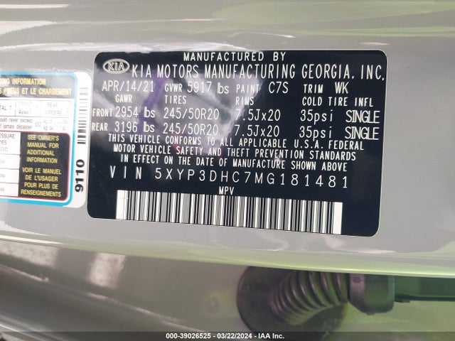 KIA Telluride Ex 2021 5XYP3DHC7MG181481 Image 9