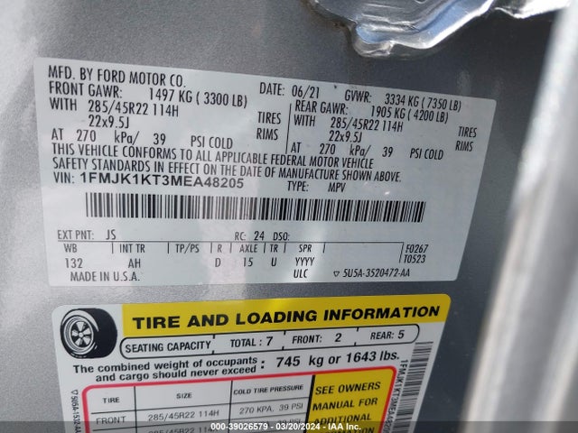Ford Expedition Limited Max 2021 1FMJK1KT3MEA48205 Image 9