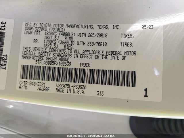 Toyota Tundra Sr5 2023 5TFLA5DB5PX102639 Image 9