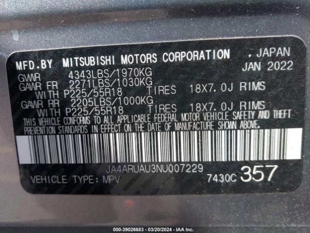 2022 MITSUBISHI OUTLANDER SPORT JA4ARUAU3NU007229 Photo 8