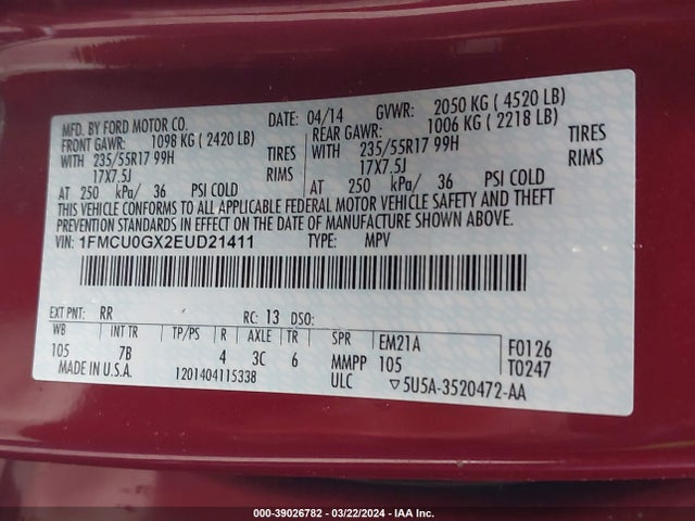 Ford ESCAPE SE 2014 1FMCU0GX2EUD21411 Image 9