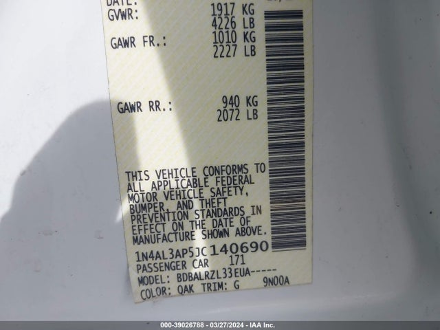 Nissan Altima 2.5 Sl 2018 1N4AL3AP5JC140690 Image 9