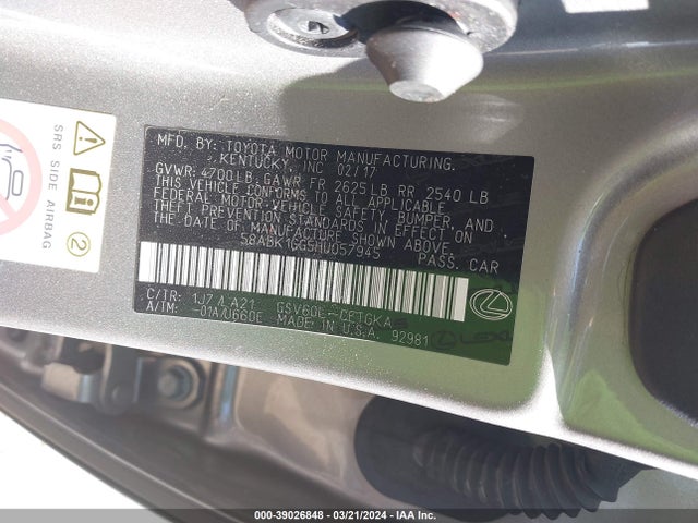 Lexus ES 350 2017 58ABK1GG5HU057945 Image 9