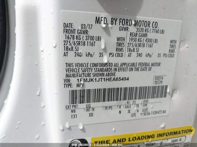 Ford Expedition El Xlt 2017 1FMJK1JT1HEA65494 Image 9