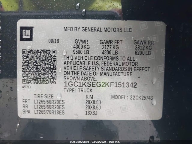Chevrolet Silverado 2500hd Lt 2019 1GC1KSEG2KF151342 Image 9