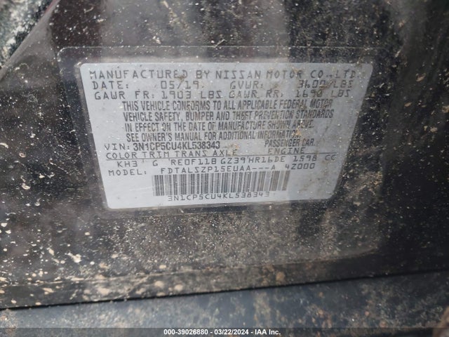Nissan KICKS SV 2019 3N1CP5CU4KL538343 Image 9