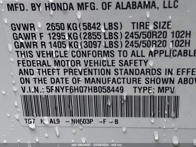 Honda Pilot Elite 2017 5FNYF6H07HB058449 Image 9