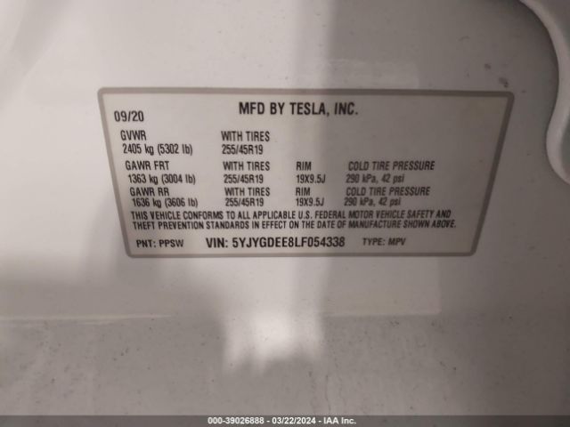 5YJYGDEE8LF054338 Tesla Model Y Long Range Dual Motor All-wheel Drive