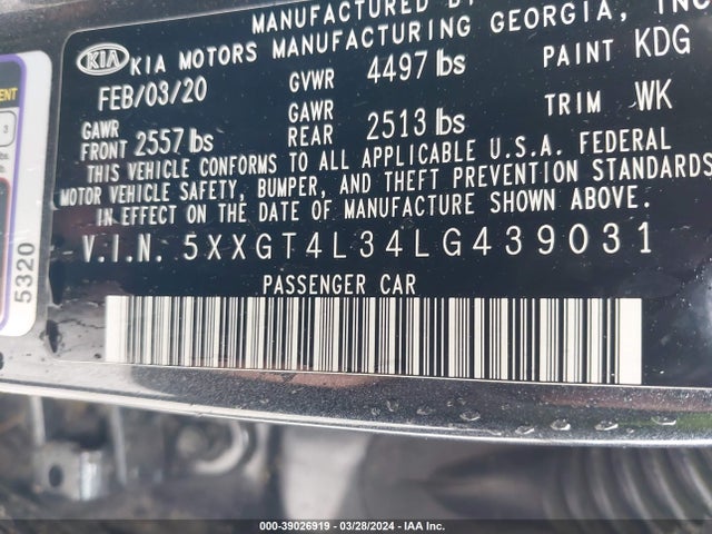 KIA Optima S 2020 5XXGT4L34LG439031 Image 9