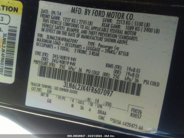 3LN6L2JK4FR607097 Lincoln MKZ