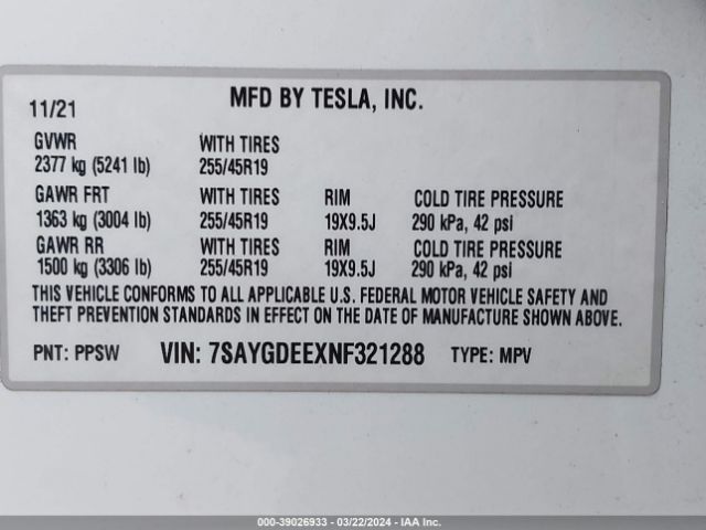 2022 TESLA MODEL Y 7SAYGDEEXNF321288 Photo 8