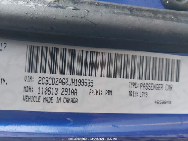 2C3CDZAG0JH199585 Dodge Challenger Sxt