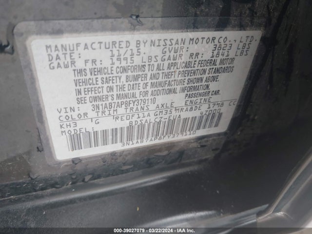 Nissan SENTRA S 2015 3N1AB7AP8FY379110 Image 9