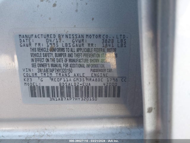 Nissan SENTRA SV 2017 3N1AB7AP7HY320150 Image 9