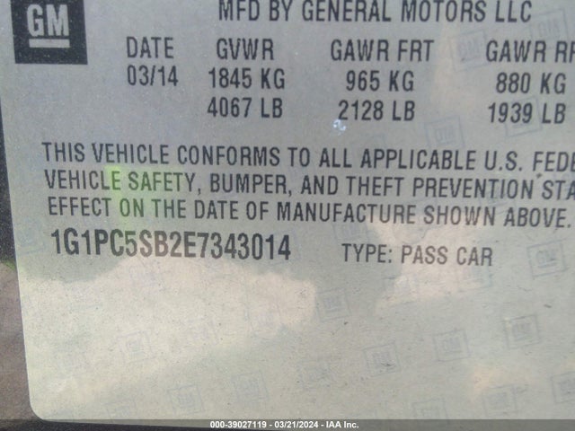 Chevrolet Cruze 1lt Auto 2014 1G1PC5SB2E7343014 Image 9