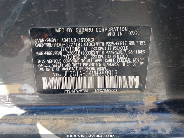 Subaru Crosstrek Premium 2021 JF2GTAEC4MH389913 Image 9