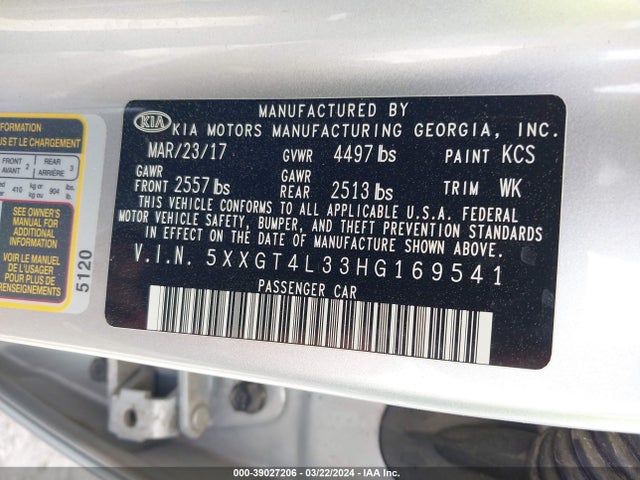 KIA Optima Lx 2017 5XXGT4L33HG169541 Image 9