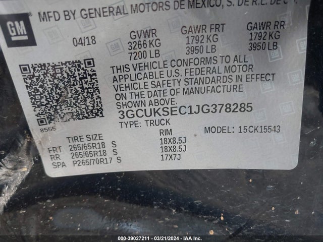 Chevrolet Silverado 1500 2lz 2018 3GCUKSEC1JG378285 Image 9