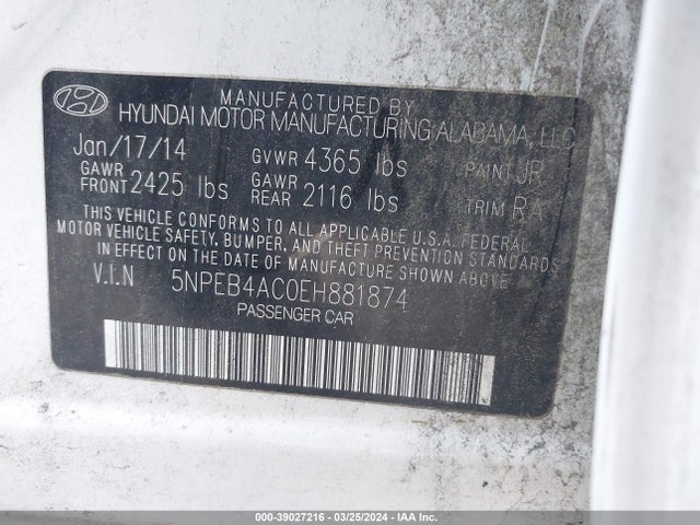 Hyundai SONATA GLS 2014 5NPEB4AC0EH881874 Image 9