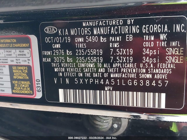 KIA Sorento 3.3l Ex 2020 5XYPH4A51LG638457 Image 9