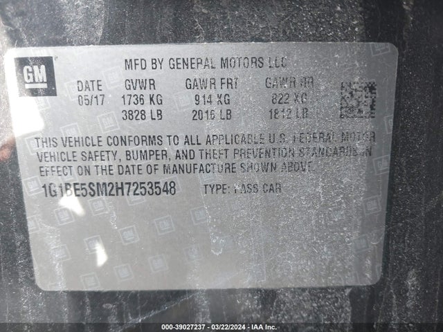 Chevrolet Cruze Lt Auto 2017 1G1BE5SM2H7253548 Image 9