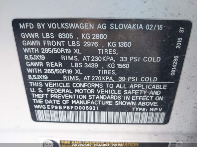 2015 VOLKSWAGEN TOUAREG WVGEP9BP8FD005931 Photo 8