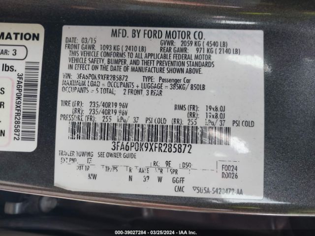 3FA6P0K9XFR285872 Ford Fusion Titanium