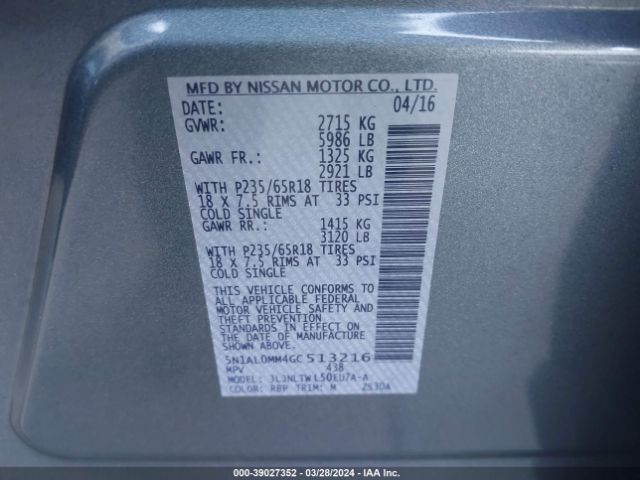 5N1AL0MM4GC513216 Infiniti QX60