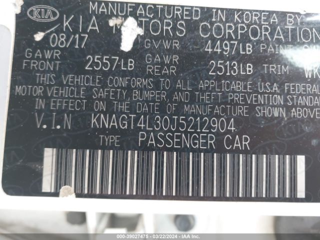 KNAGT4L30J5212904 KIA Optima Lx