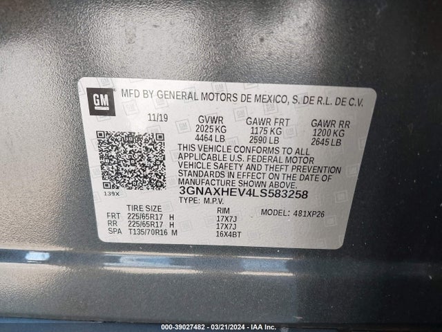 Chevrolet Equinox Fwd Ls 2020 3GNAXHEV4LS583258 Image 9