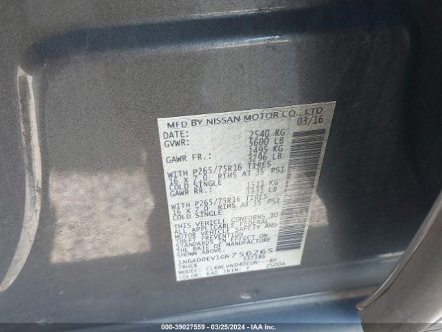 1N6AD0EV1GN756265 Nissan Frontier Pro-4x