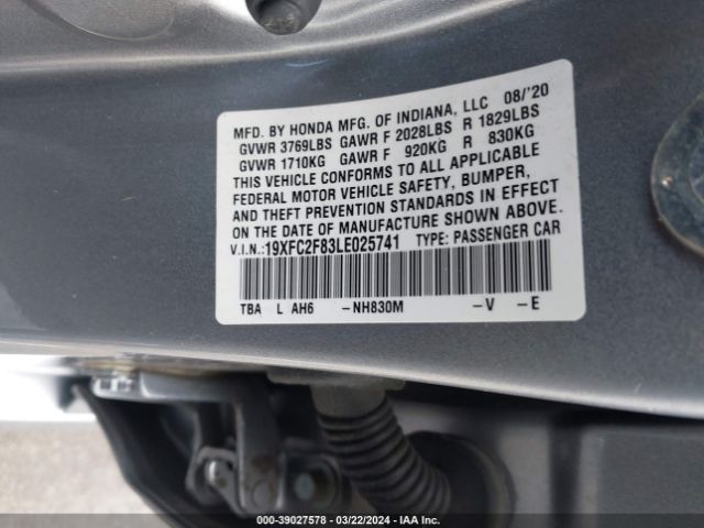 19XFC2F83LE025741 Honda Civic Sport