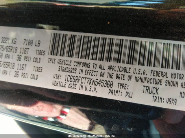 1C6SRFCT7KN545360 RAM 1500 Tradesman Quad Cab 4x4 6'4 Box