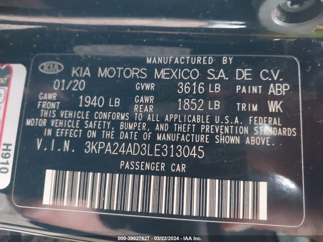 KIA RIO S 2020 3KPA24AD3LE313045 Image 9
