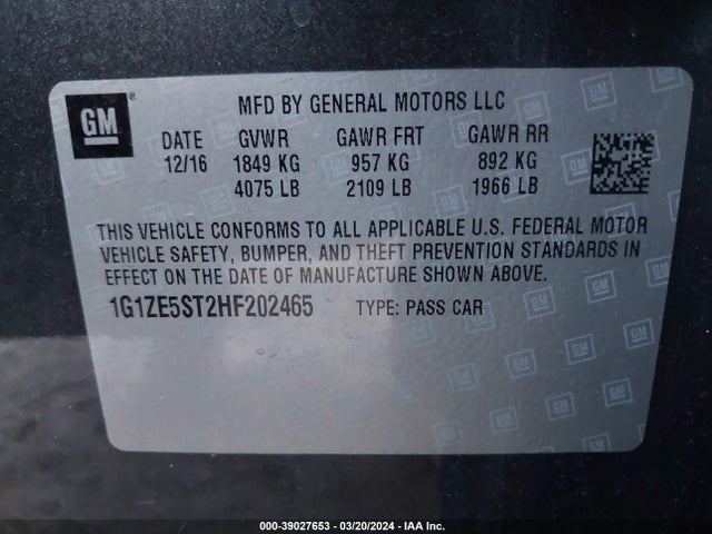 Chevrolet MALIBU 1LT 2017 1G1ZE5ST2HF202465 Image 9