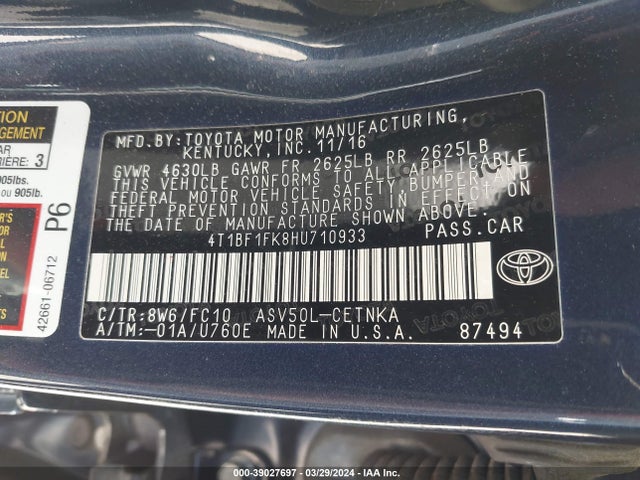 Toyota CAMRY LE 2017 4T1BF1FK8HU710933 Image 9