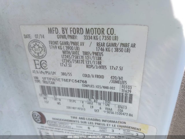 Ford F-150 Xlt 2014 1FTFW1ET6EFC54768 Image 9