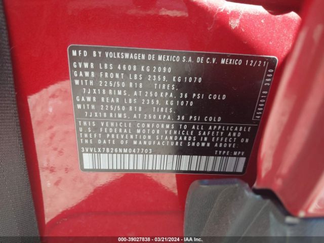 3VVLX7B26NM047703 Volkswagen Taos 1.5t Se