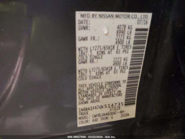1N6BA1F47GN514735 Nissan Titan Xd Pro-4x Diesel