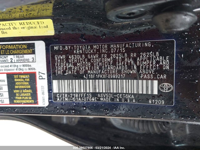 Toyota CAMRY SE 2015 4T1BF1FKXFU989217 Image 9