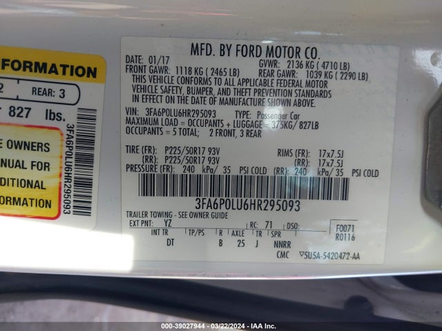 Ford Fusion Hybrid Se 2017 3FA6P0LU6HR295093 Image 9