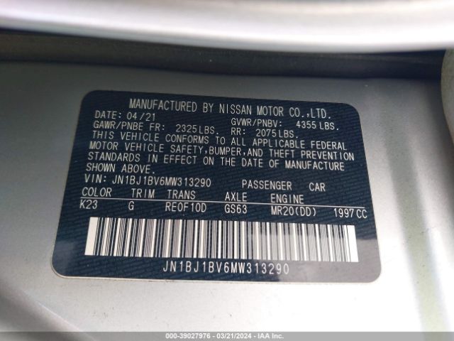 JN1BJ1BV6MW313290 Nissan Rogue Sport Sv Fwd Xtronic Cvt