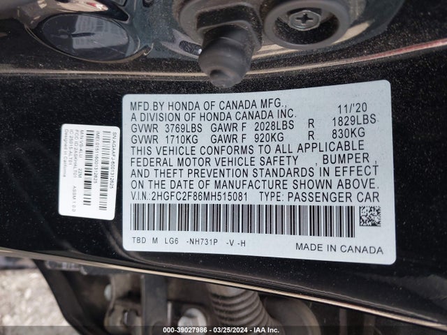 Honda Civic Sport 2021 2HGFC2F86MH515081 Image 9