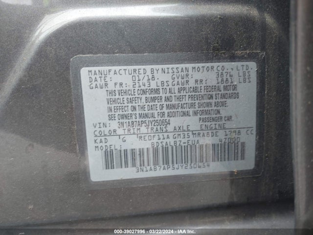 Nissan SENTRA S 2018 3N1AB7AP5JY250654 Image 9