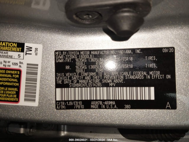 Toyota Highlander Hybrid Xle 2020 5TDHBRCH7LS514285 Image 9