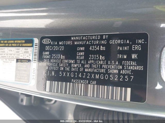 KIA K5 LXS 2021 5XXG14J2XMG052257 Image 9