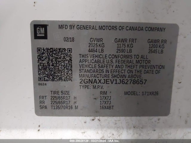 Chevrolet EQUINOX LT 2018 2GNAXJEV1J6278657 Image 9