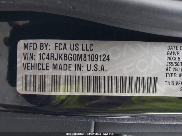 1C4RJKBG0M8109124 Jeep Grand Cherokee L Limited 4x4