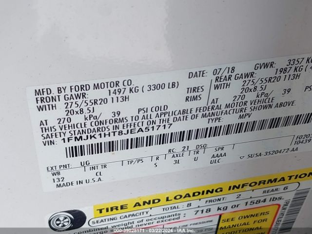 1FMJK1HT8JEA51717 Ford Expedition Max Xlt